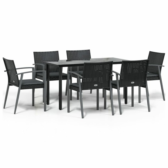 Ensemble à manger de jardin 7 pcs coussins résine tressée acier