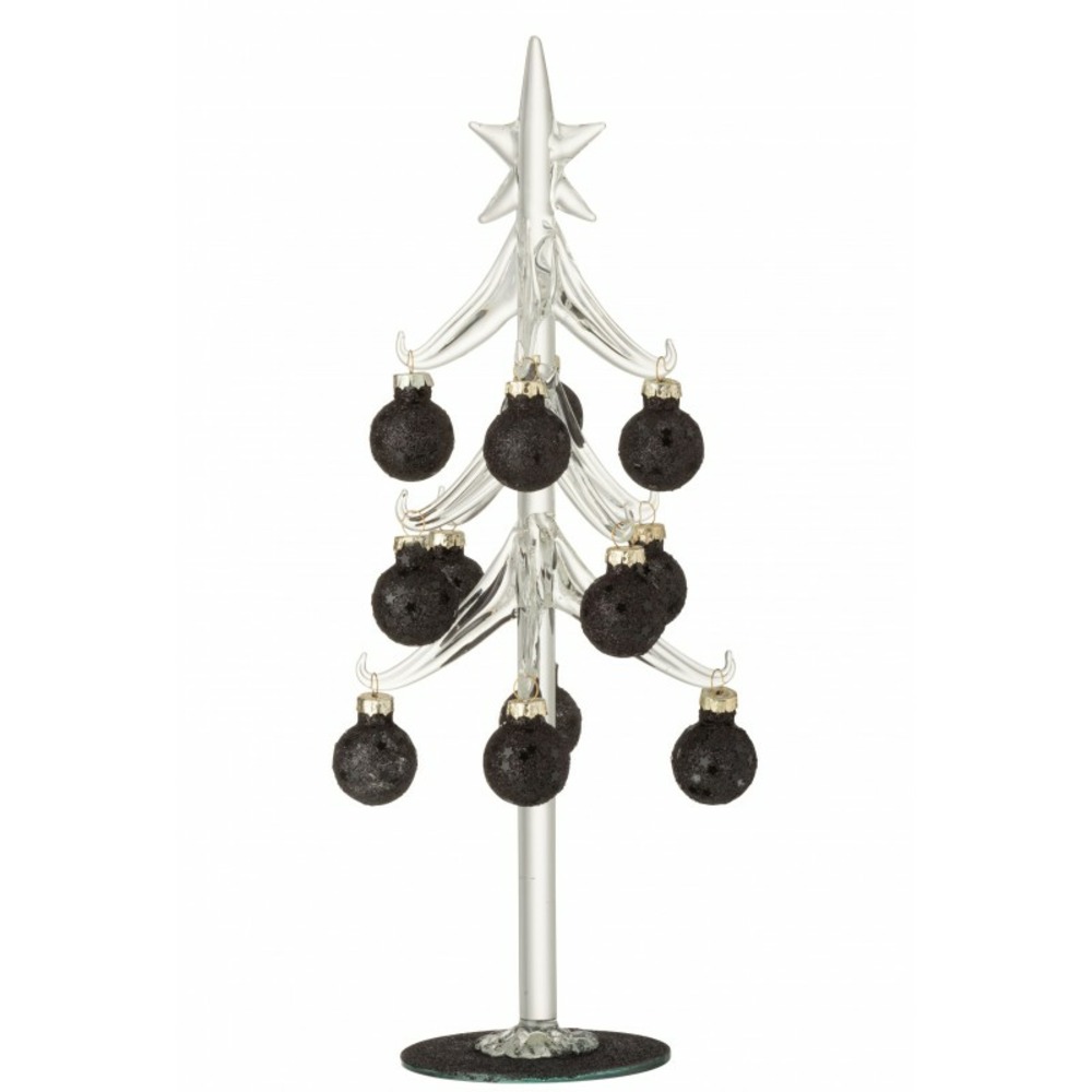 Sapin de noël décoratif avec boules en verre noir h30cm h30
