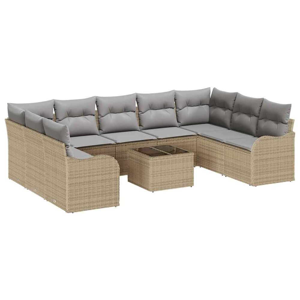 Ensemble de canapé de jardin 10 pc beige polyrotin