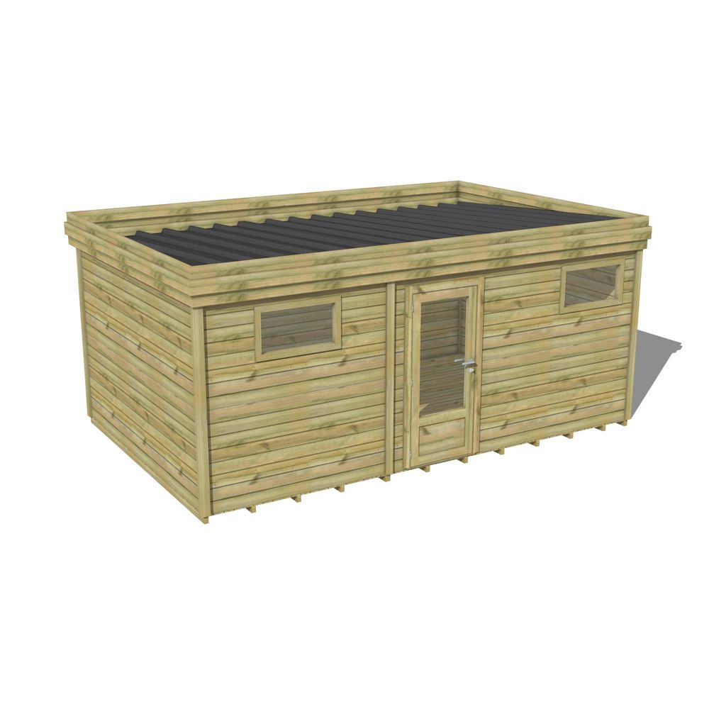 Abri de jardin bois pin traité autoclave 27mm - 5,495x3,44m / 19m2 - bac acier - plancher bois