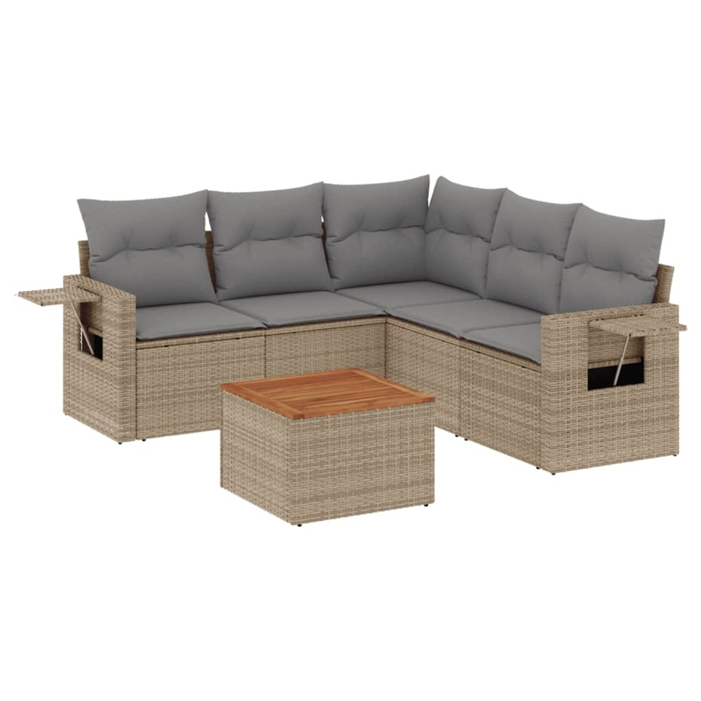 Salon de jardin avec coussins 6 pcs beige résine tressée