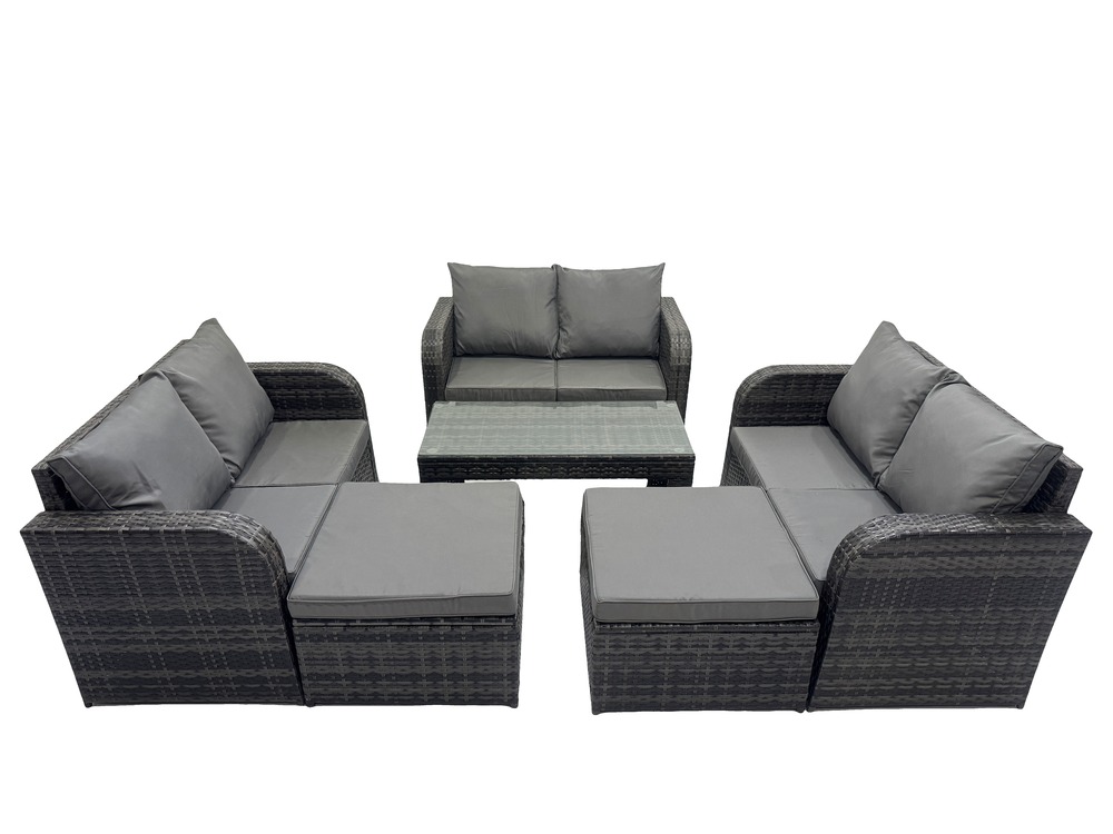 Ensemble de meubles de jardin avec table basse rectangulaire chaise inclinable canapé d'amour 2 grand tabourets