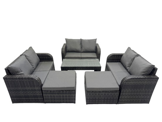 Ensemble de meubles de jardin avec table basse rectangulaire chaise inclinable canapé d'amour 2 grand tabourets