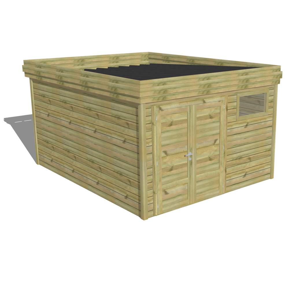 Abri de jardin bois pin traité autoclave 27mm - 3,44x4,34m / 15m2 - bac acier - abri français