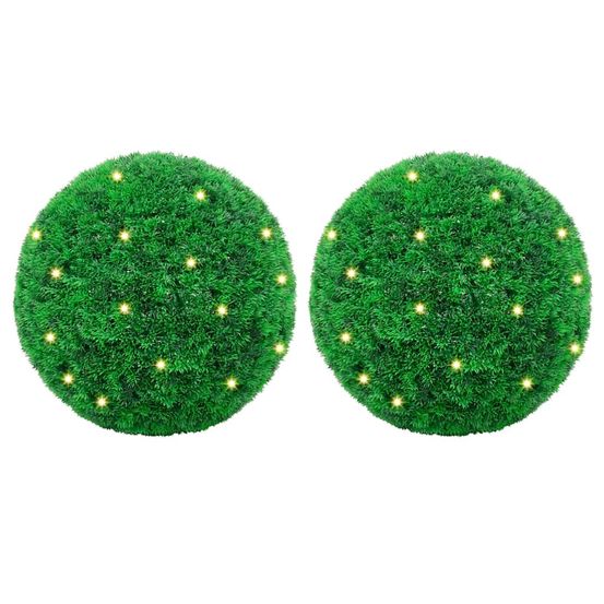 Boules de buis artificielles avec lumières led 2 pcs vert 27 cm