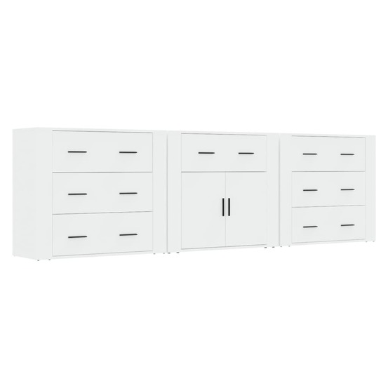 Buffet bahut commode armoire meuble de rangement organisateur cuisine salle de séjour salons 3 pcs bois d'ingénierie blanc 02