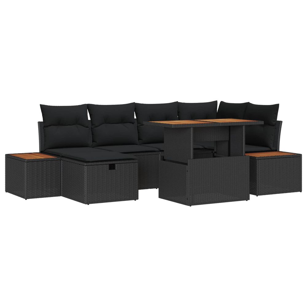 Ensemble de canapé de jardin 7 pc noir polyrotin