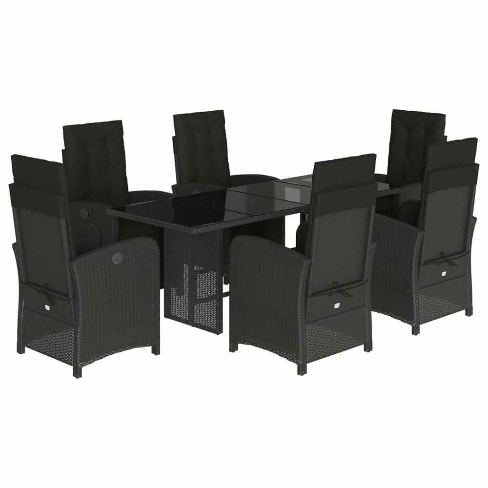 Ensemble à manger de jardin coussins 7pcs noir résine tressée