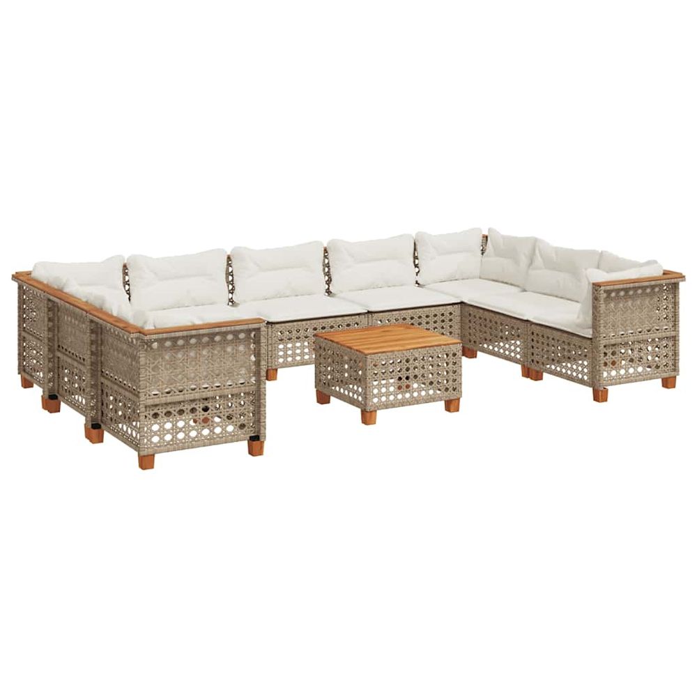 Salon de jardin avec coussins 10 pcs beige résine tressée