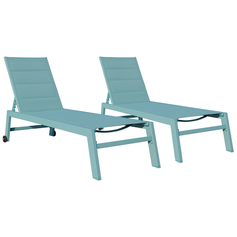 Lot de 2 bains de soleil barbados en textilène et aluminium bleu clair