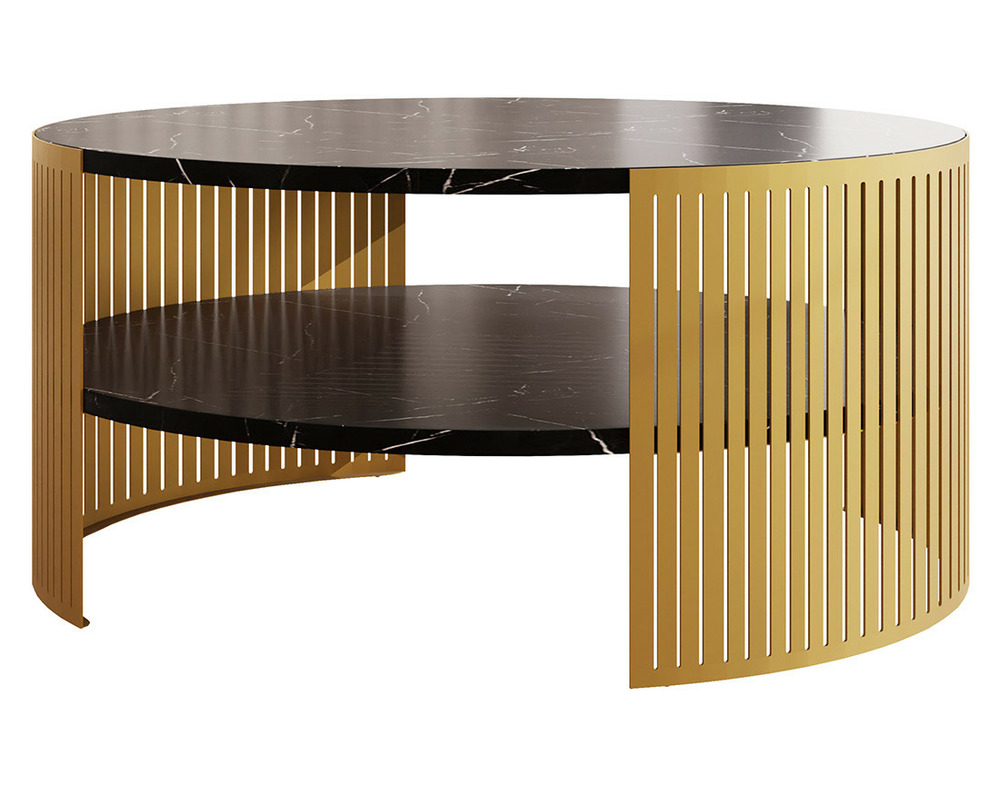 Cruz - table basse ronde - effet marbre noir et doré - 1 niche - 75 cm