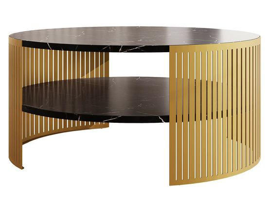 Cruz - table basse ronde - effet marbre noir et doré - 1 niche - 75 cm