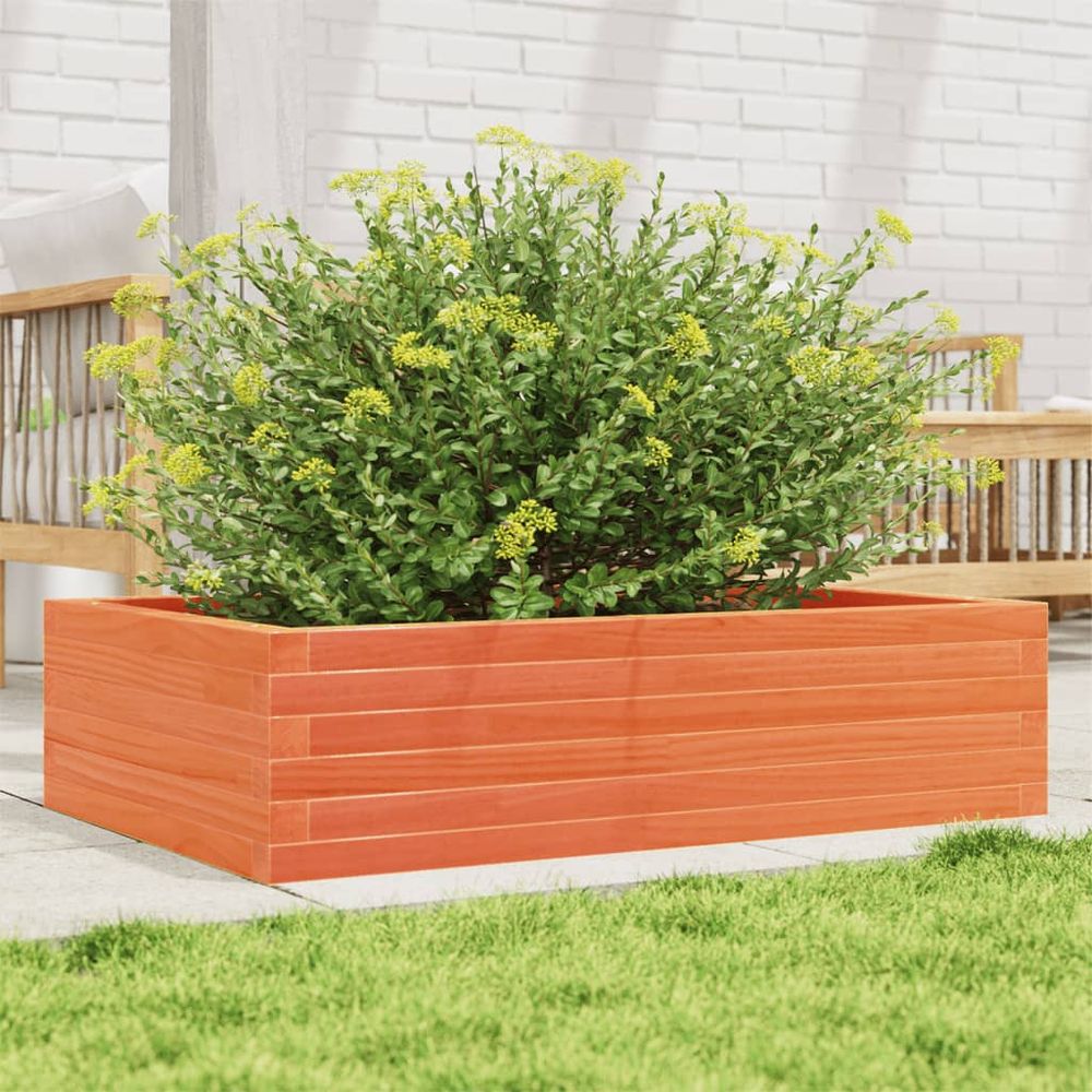Grande jardinière large bois massif cire marron 90x60x23 cm