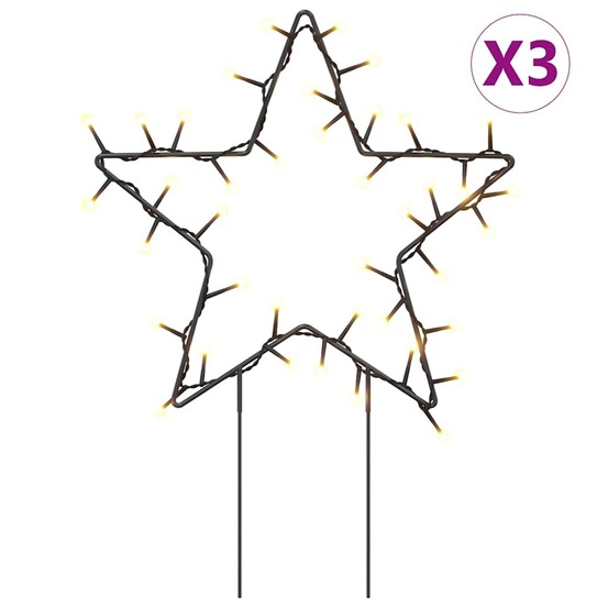 Décoration lumineuse étoile de noël piquets 3 pcs 50 led 29 cm