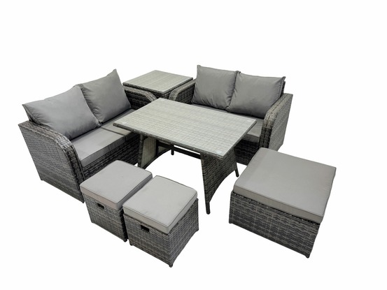 Ensemble de meubles de jardin en polyrotin 7 pièces avec 3 tabourets table d'appoint gris foncé mixte