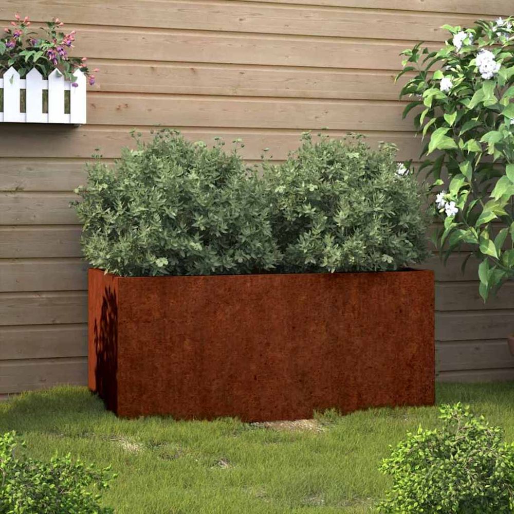 Jardinière rectangulaire acier corten pour balcon terrasse 62x30x29 cm