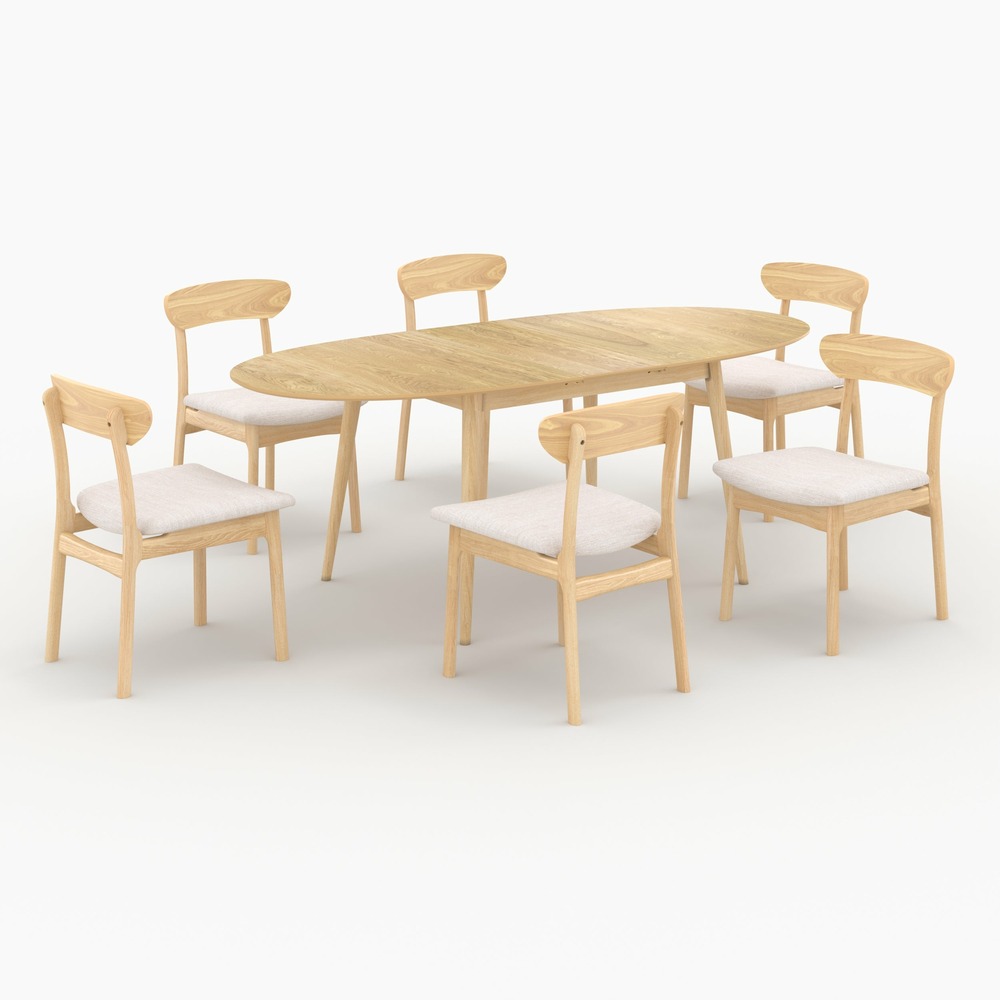 Eddy-table et chaises en bois clair 6 personnes