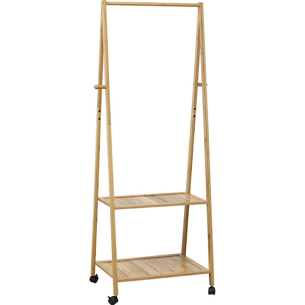 Portant sur roulettes 2 etageres - bambou