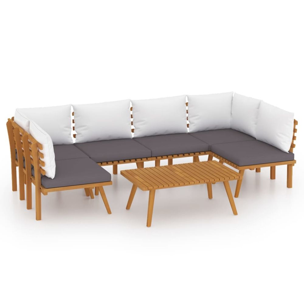 Salon de jardin 7 pcs avec coussins bois d'acacia solide
