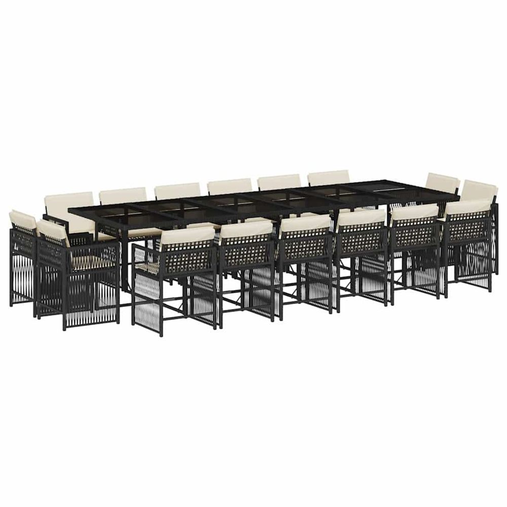 Ensemble à manger de jardin 17 pcs coussins noir résine tressée