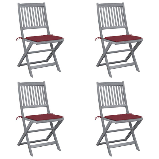 Chaises pliables d'extérieur lot de 4 et coussins bois d'acacia