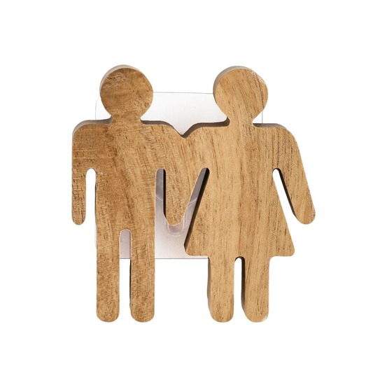 Plaque de porte wc en acacia modele homme/femme sur sticker - naturel
