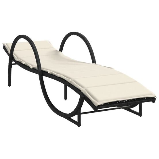 Chaise longue avec coussin noir 60x199x42 cm résine tressée bain de soleil