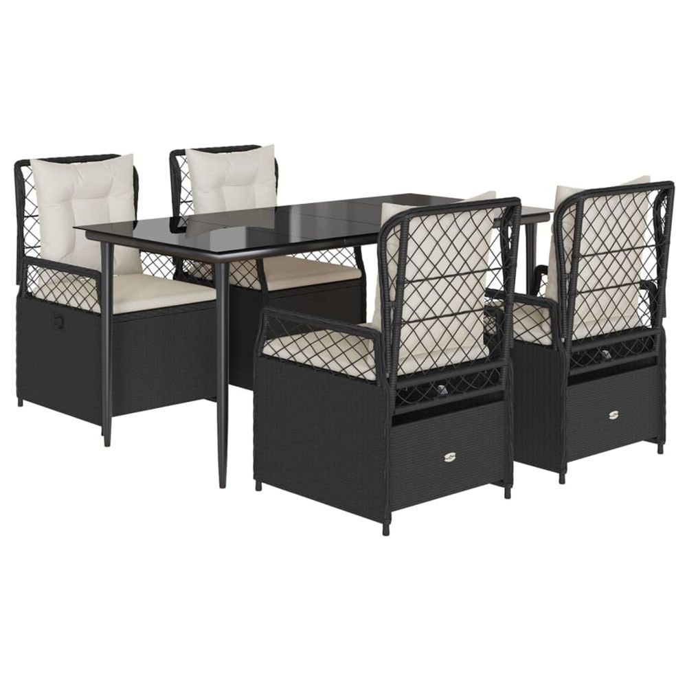 Ensemble à manger de jardin coussins 5pcs noir résine tressée