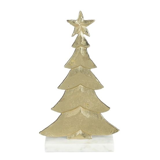 Mica decorations décoration de sapin de noël - l18 x l7 x h32 cm - aluminium, marbre - champagne