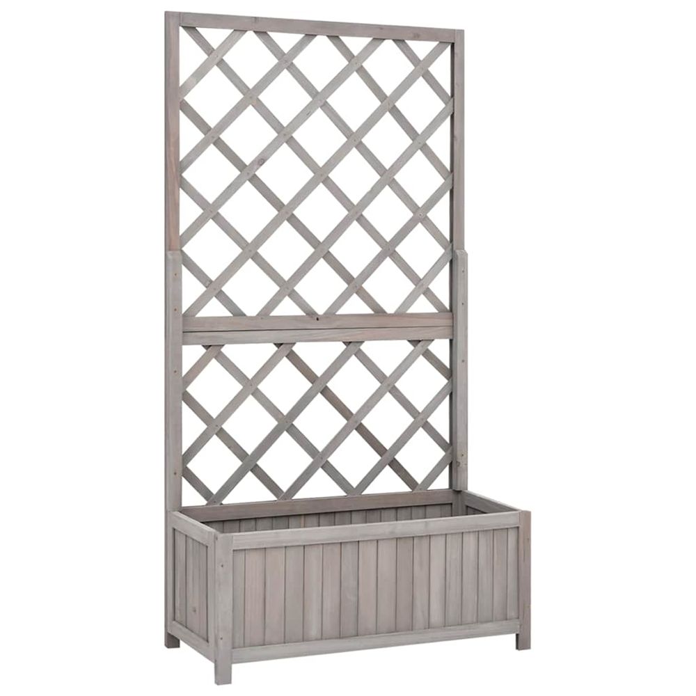 Jardinière d'extérieur avec treillis gris 70x30x135 cm bois massif de sapin