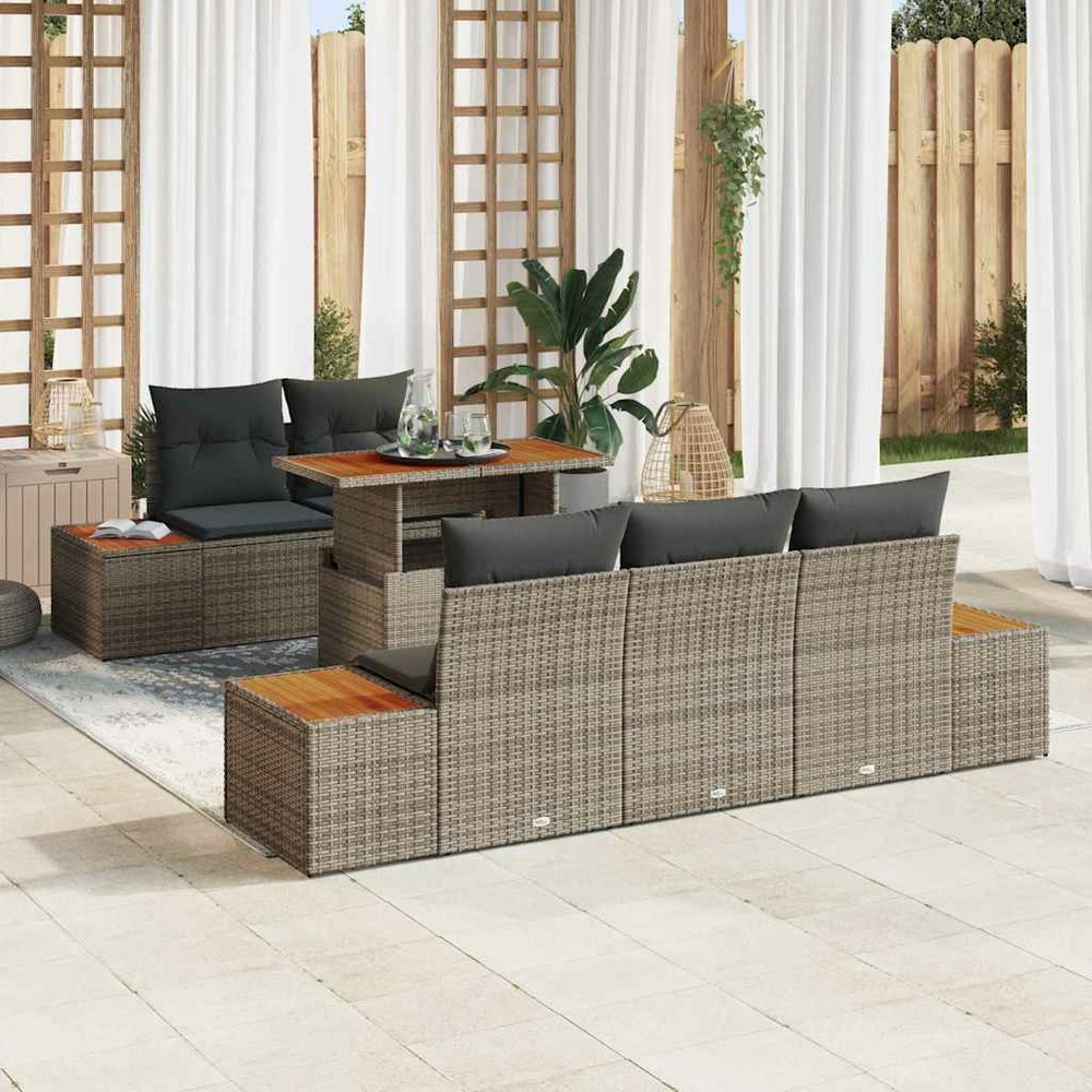 Ensemble de canapé de jardin 6 pcs gris poly rotin