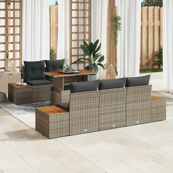 Ensemble de canapé de jardin 6 pcs gris poly rotin