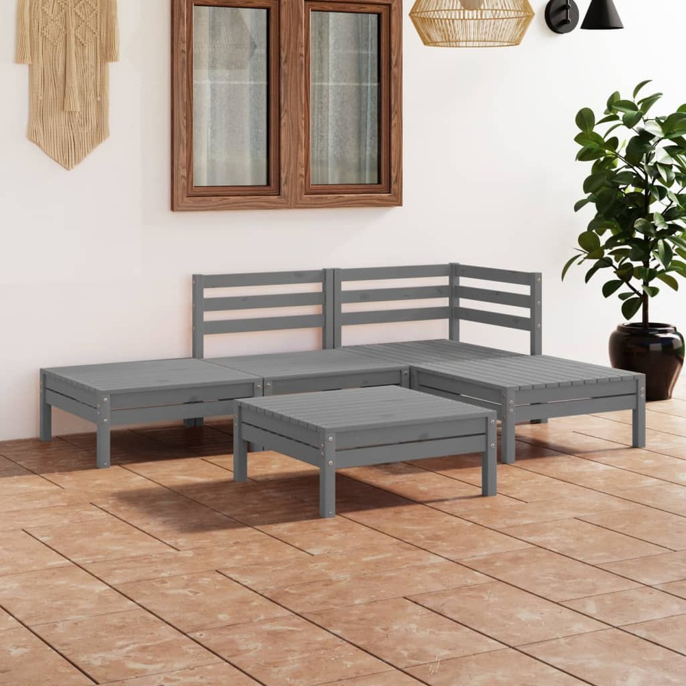 Salon de jardin 5 pcs bois de pin massif gris