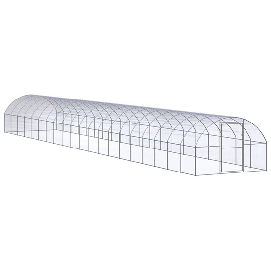 Poulailler enclos cage poules d'extérieur 3 x 20 x 2 m acier galvanisé argent