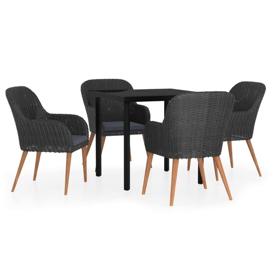 Ensemble à manger de jardin avec coussins 5 pcs noir