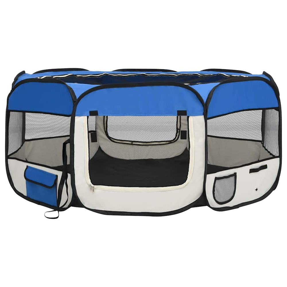 Parc pliable pour chien avec sac de transport bleu 145x145x61cm