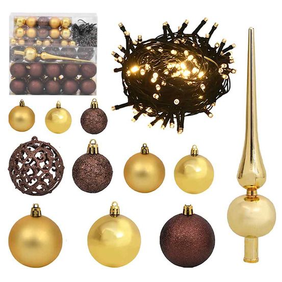Set de boules de noël avec pic et 300 led 120pcs doré et bronze
