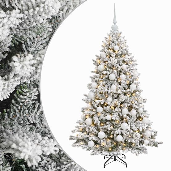 Arbre de noël artificiel avec boule 150 cm 150 led blanc chaud