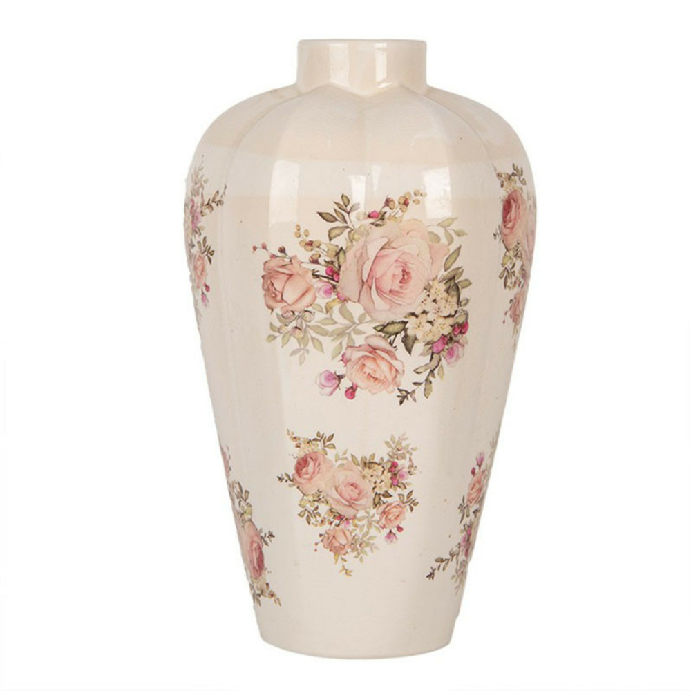 Vase fleurs beige céramique 40x24x24cm