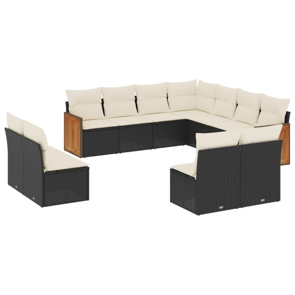 Salon de jardin 11 pcs avec coussins noir résine tressée