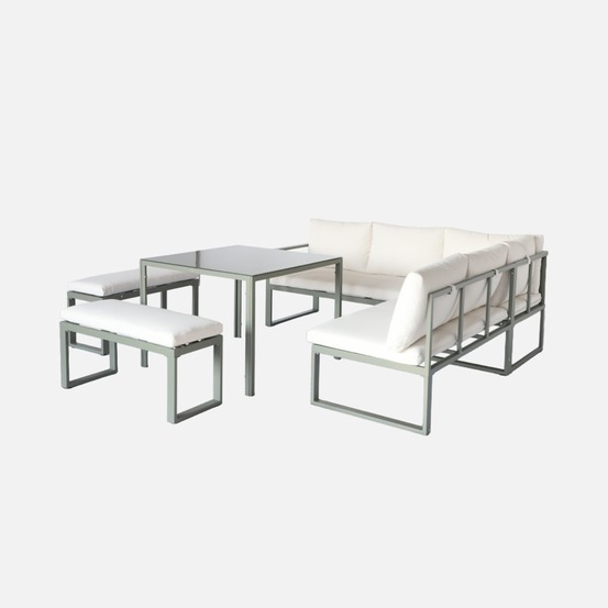 Salon, table de jardin aluminium 9 places kaki et beige - convivio