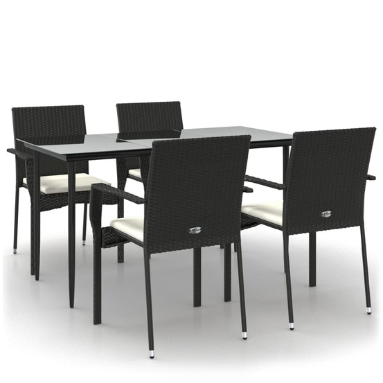 Ensemble à manger de jardin coussins 5pcs noir résine tressée