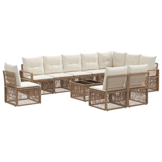Ensemble de canapé de jardin 11 pcs beige polyrotin
