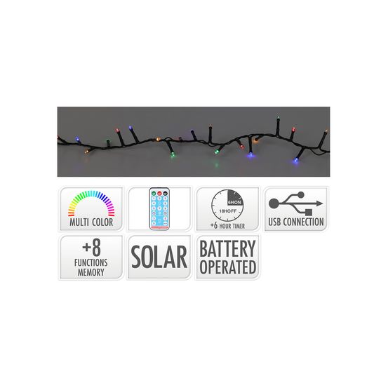 Guirlande led 8 fonctions twinking multicolore, ip44, solaire. Basics