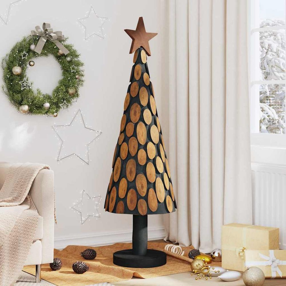 Sapin de noël en bois de teck massif décoratif pour intérieur marron 150 cm