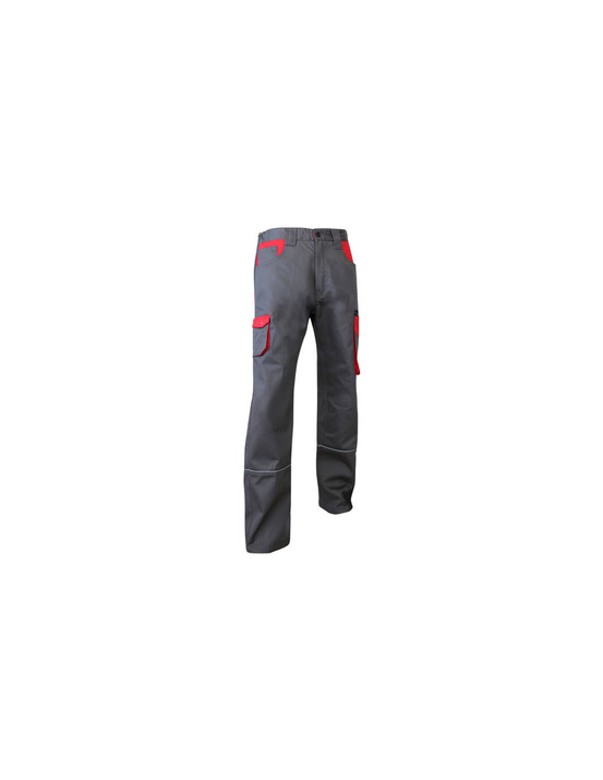 Pantalon lin multipoches - bicolor gris/rouge - taille 52