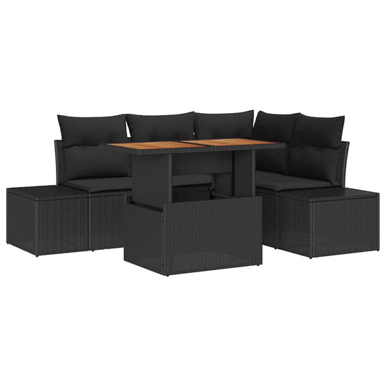 Ensemble de canapé de jardin 5 pcs noir poly rotin