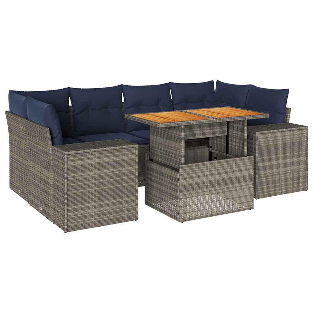 Salon de jardin avec coussins 7 pcs gris résine tressée