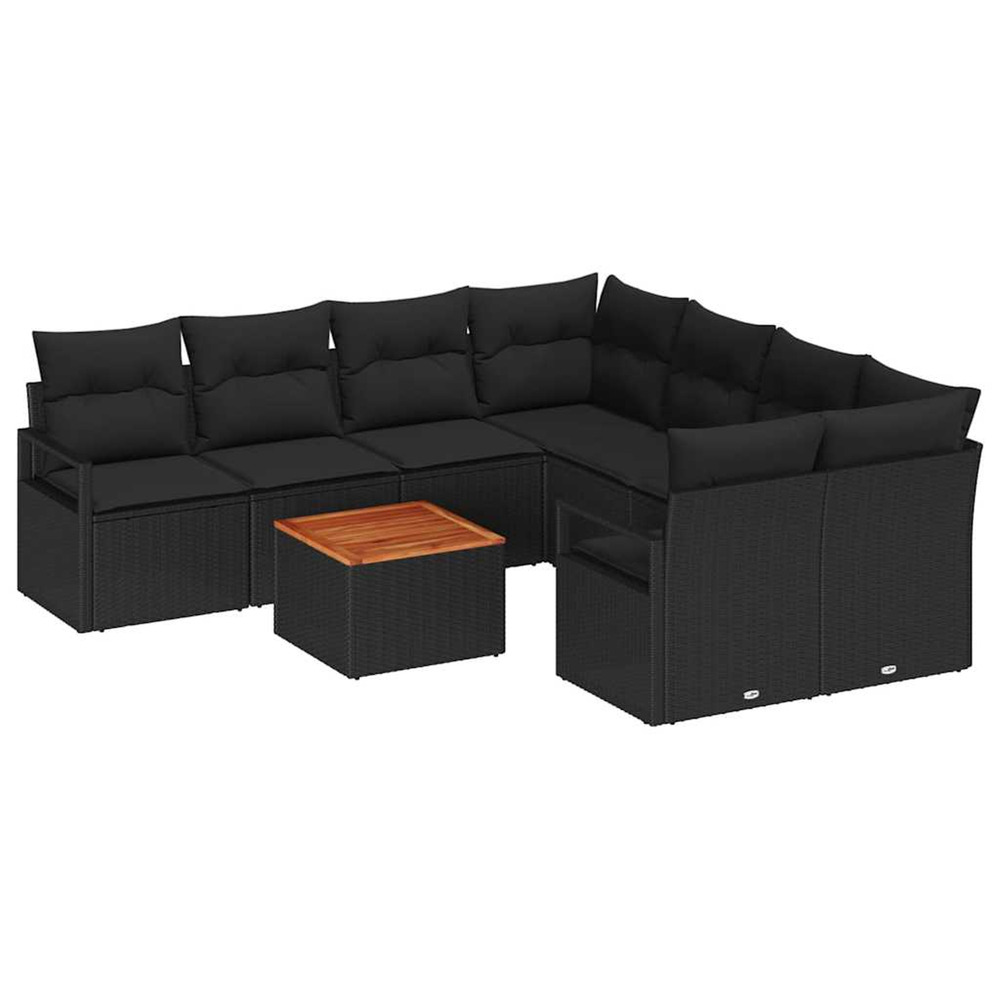 Ensemble de canapé de jardin avec coussin 9 pcs noir polyrotin