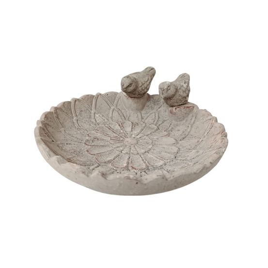 Mangeoire à oiseaux abreuvoir jardin feuille ancien béton gris 20cm